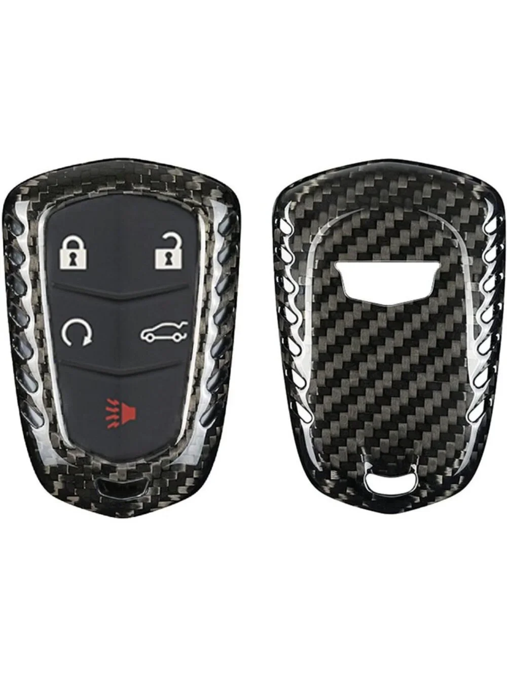 Carbon Fiber Key Fob Cover for Smart Remote - Fits Cadillac Models, Black